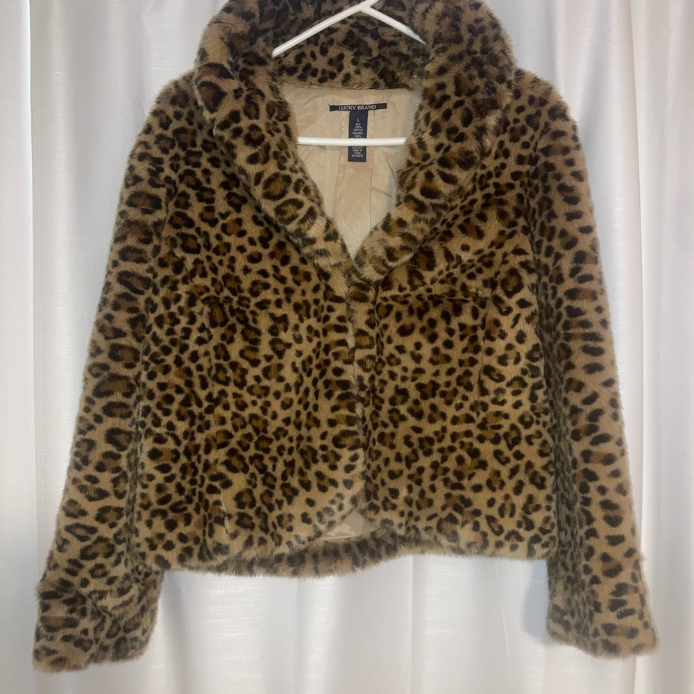 Lucky Brand Leopard-Print Faux Fur Jacket - Brown/Black